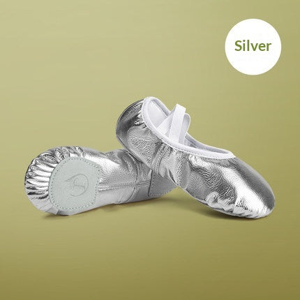 Chaussures de danse d'or et d'argent en cuir PU doux-soled