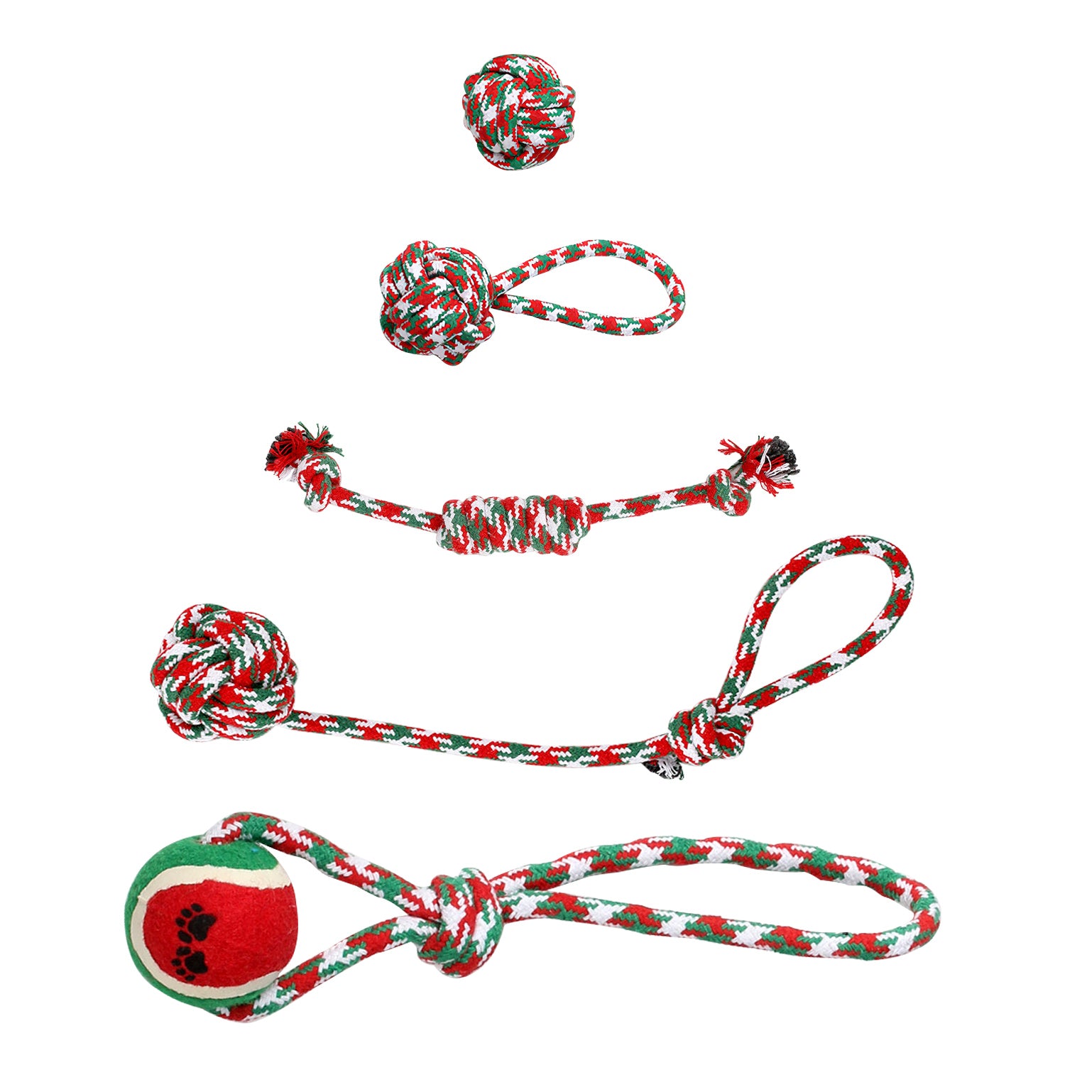 Ensemble de 5Pcs Rope de chien de Noël Jouets de Chew Jouets interactifs de chien Set pour chiot petit moyen A