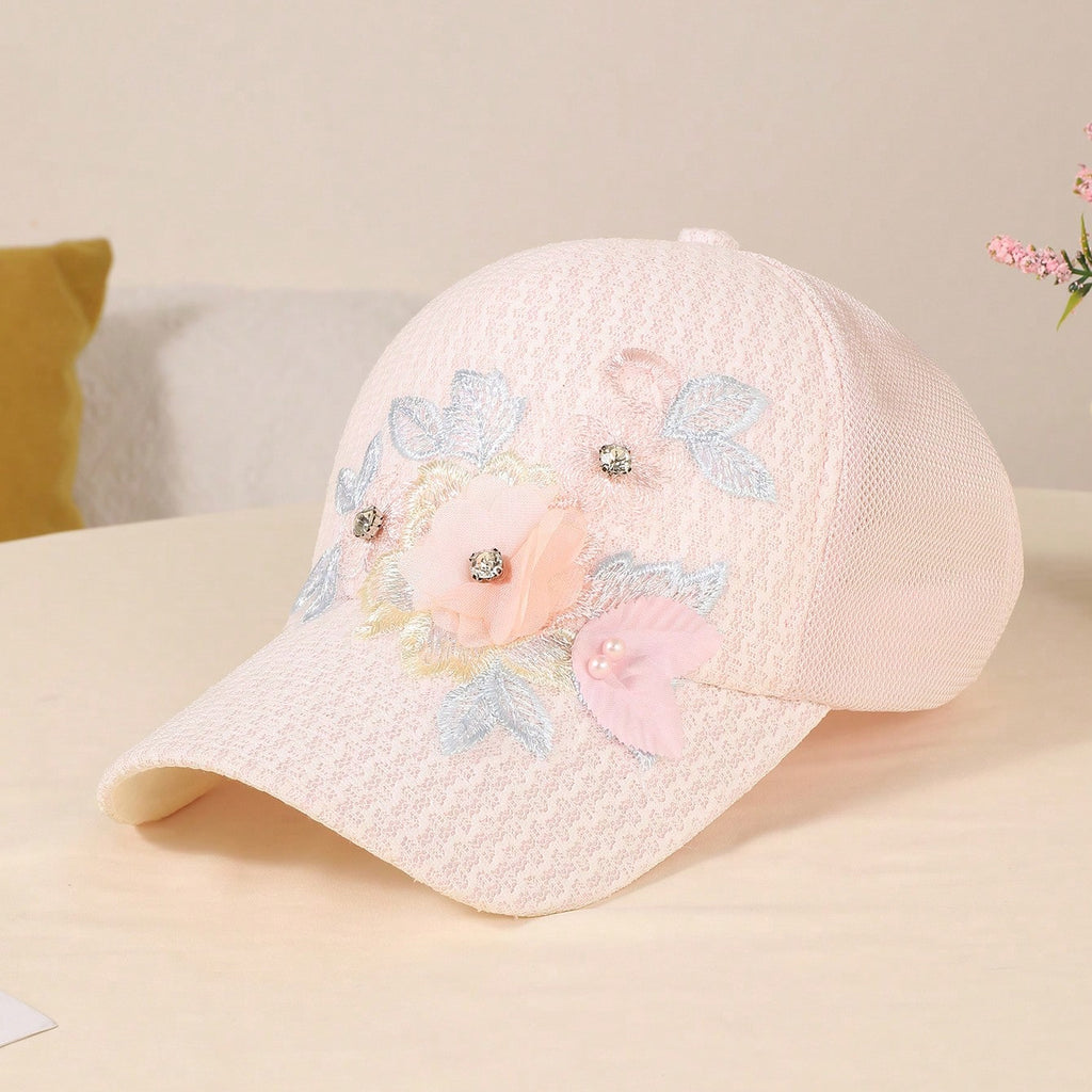 Summer Women Embroidered Flower Breathable Mesh Fashion Trend Baseball Cap suitable for