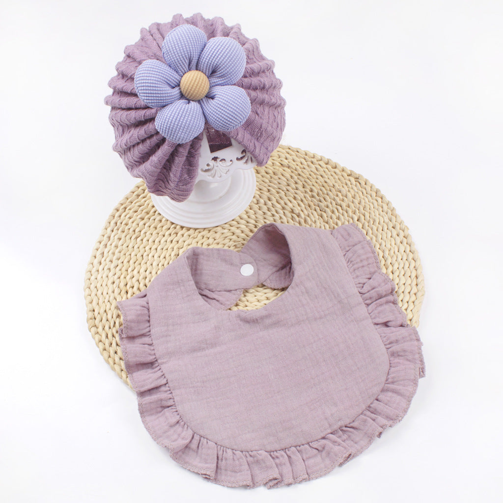 Chapeau de bébé et ensemble de bib nouveau-né - Muslin Drool Bibs avec Frilly Trim Soft Coton Organic Bonnet