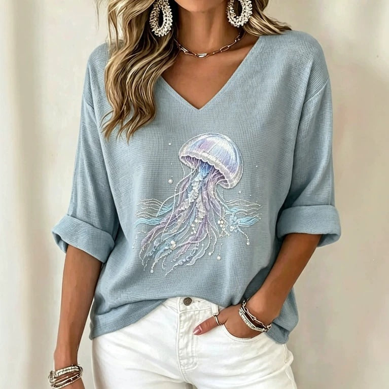 T-shirt femme en col V imprimé