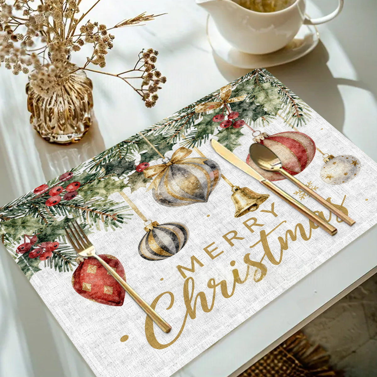Table de table de Noël imprimée en lin