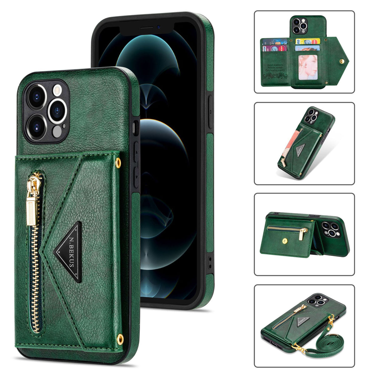 Étui téléphonique croisé avec bracelet en cuir et insert de carte