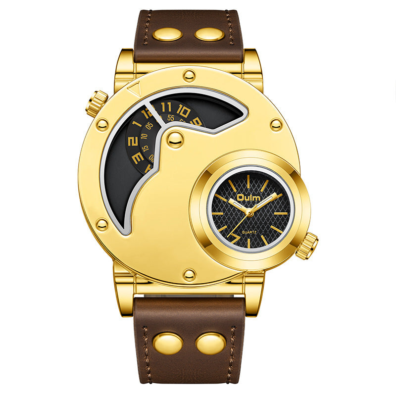 Montre or multi-fonctionnelle à cadran exagéré pour hommes