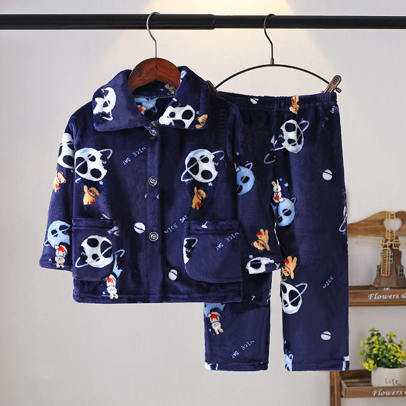 Printemps et automne Flannel de garçons et filles Mignon Kawaii Cartoon Animal Homewear