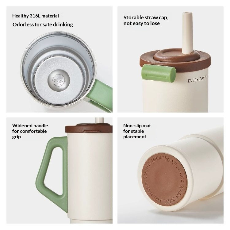 High-capacity straw water bottle for cars