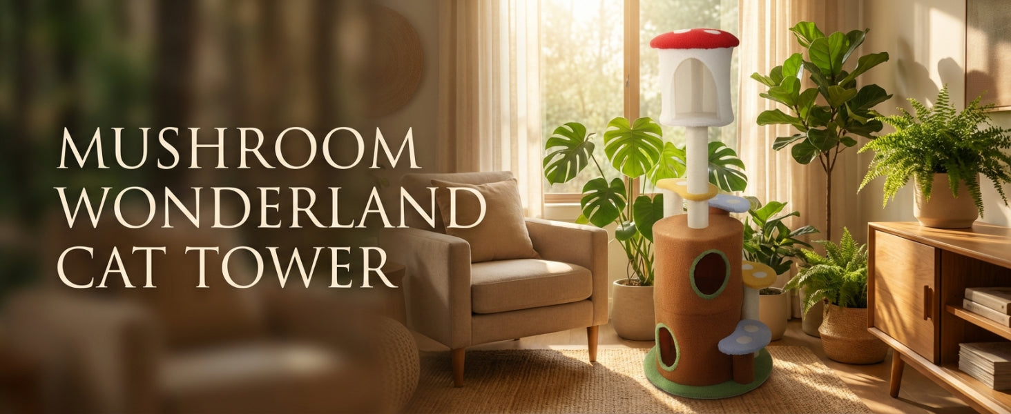 Chat arbre de champignons avec grande échelle de plate-forme condo