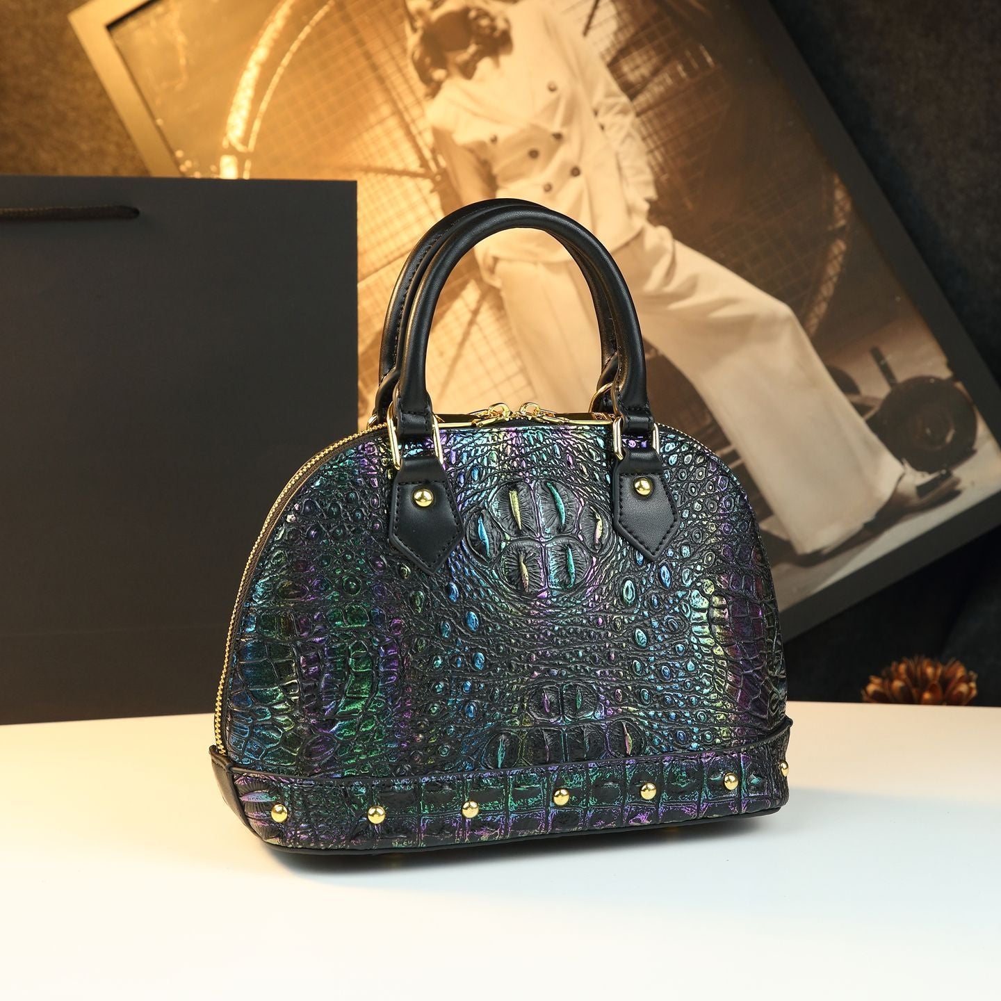 Sac à main en crocodile pour femmes haut de gamme avec des talons tendance