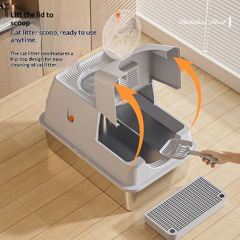 Boîte à litière semi-fermée amovible pour chats