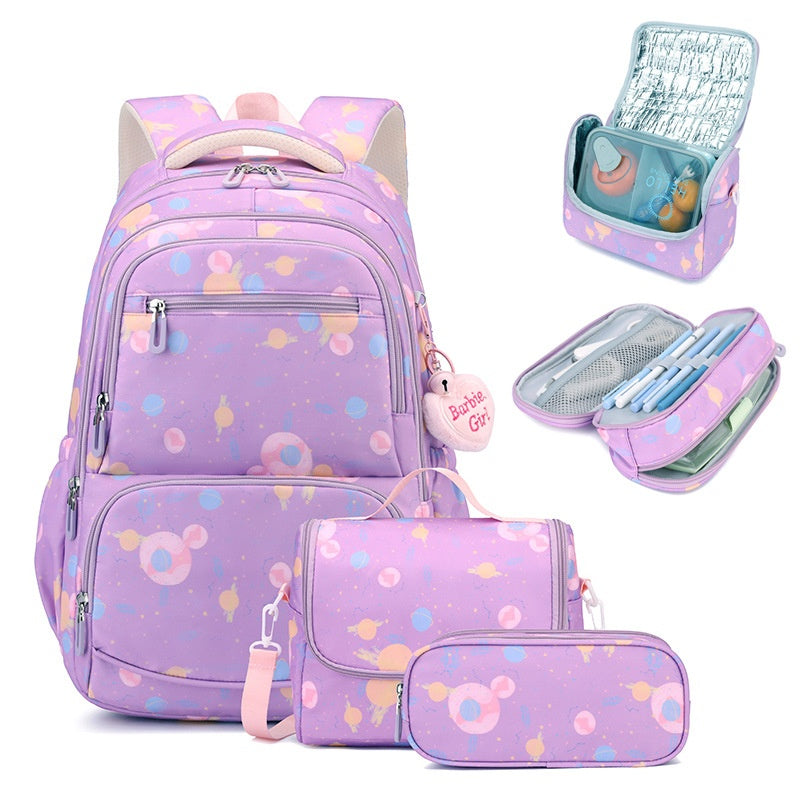 Sac à dos de l'école secondaire junior, trois pièces à l'empreinte cartoon