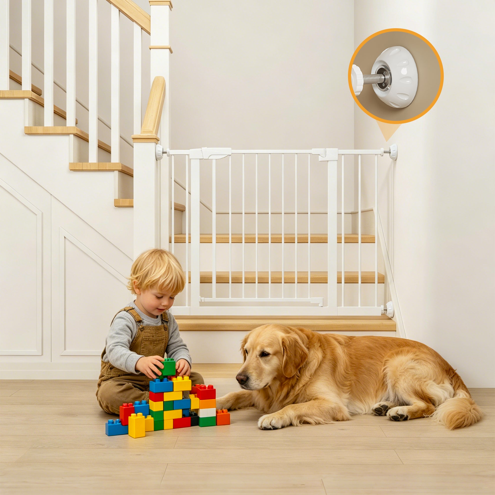 29,5-45,3" Wide Baby Gate avec protecteur mural pour escaliers