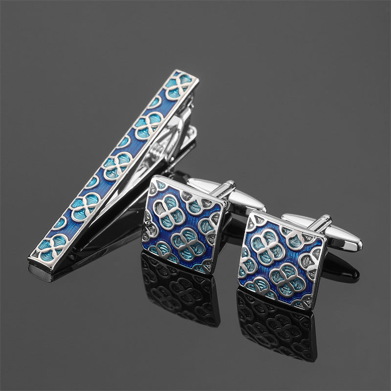 Or et argent noir cristal Rose motif émanel lot fleur Clip Clip Cuff Buckle Set