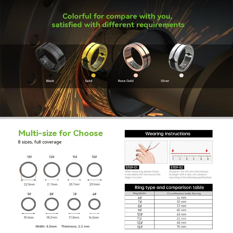 Smart Ring Health Tracker Fitness Bague Heart Rate Blood Oxygen Sleep Monitor Smart Ring Fo