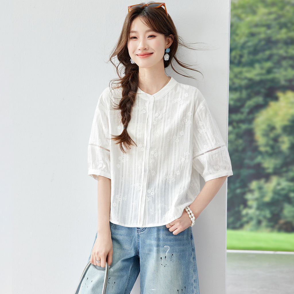 Embroidered cotton shirt for women