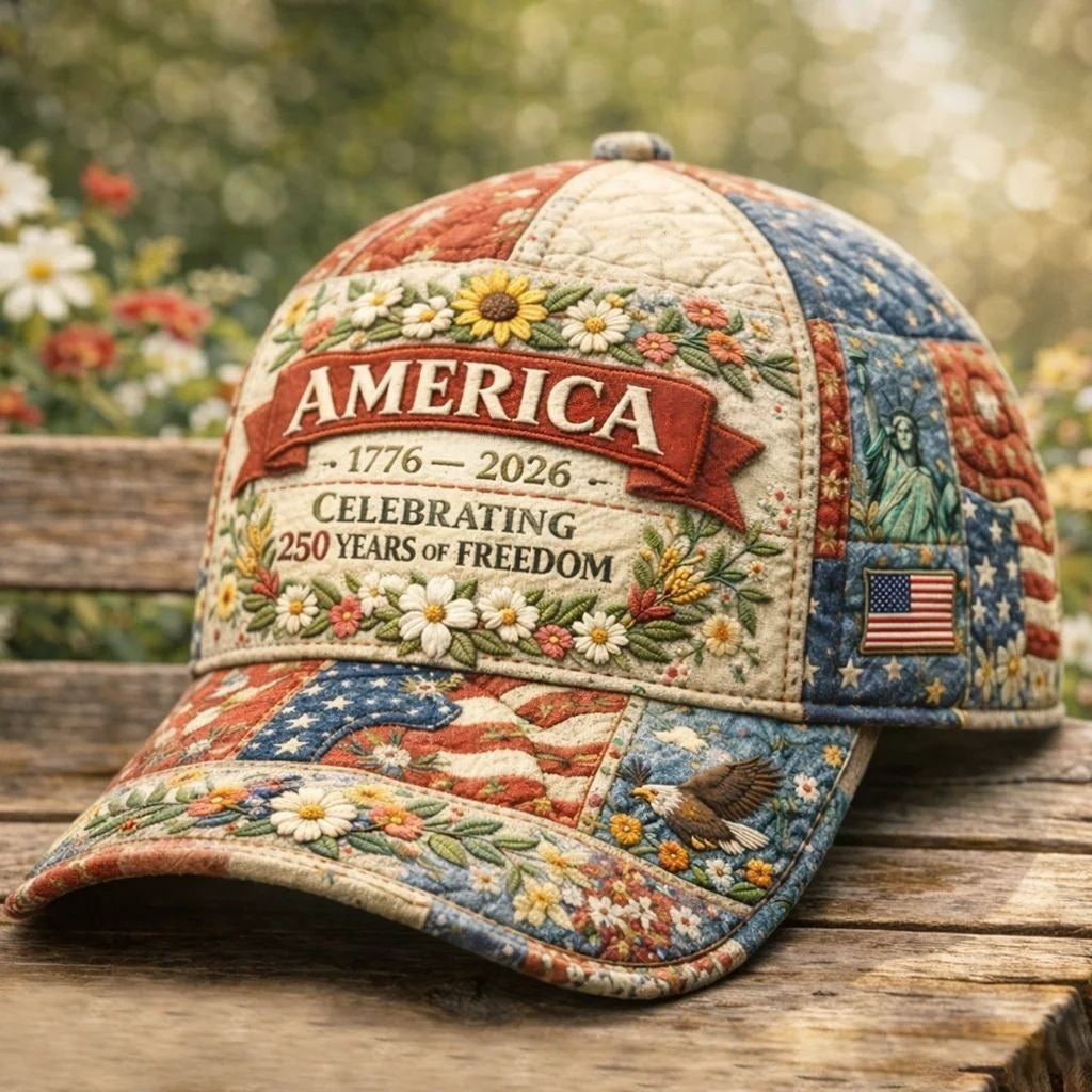 L'Amérique 250ème anniversaire Rose 3D imprimé Casquette de baseball pour les voyages quotidiens et l'indépendance