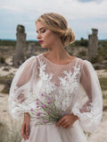 Col rond Gauze Brodé Robe de mariée en une seule pièce