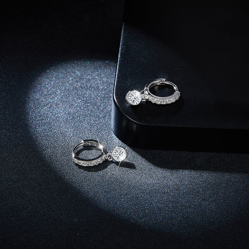 S925 Sterling Silver Moissanite Hoop Earrings with GRA Certificate
