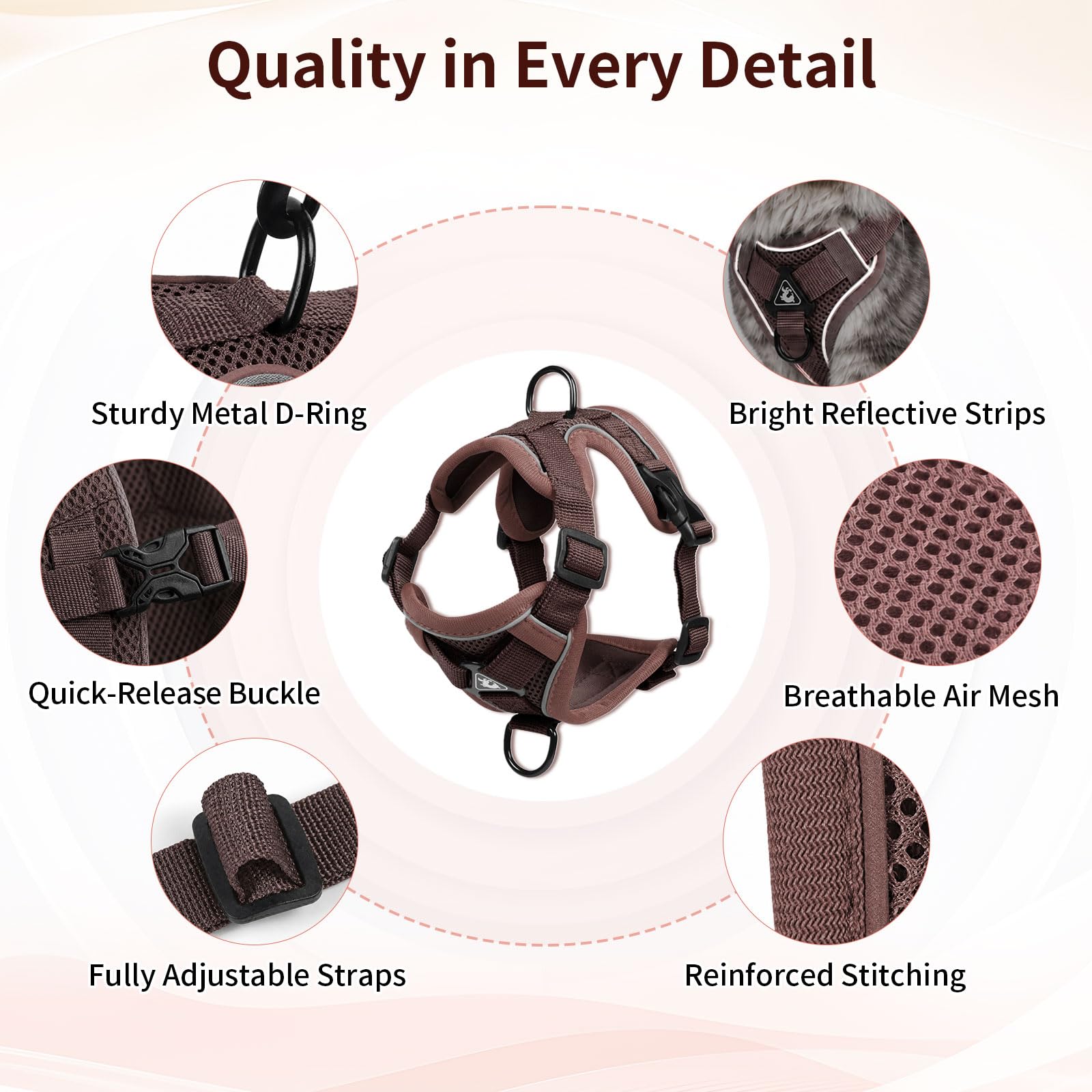 Grande Harnais Cat et jeu de laisse Escape Proof Mesh Vest réglable avec bandes réfléchissantes