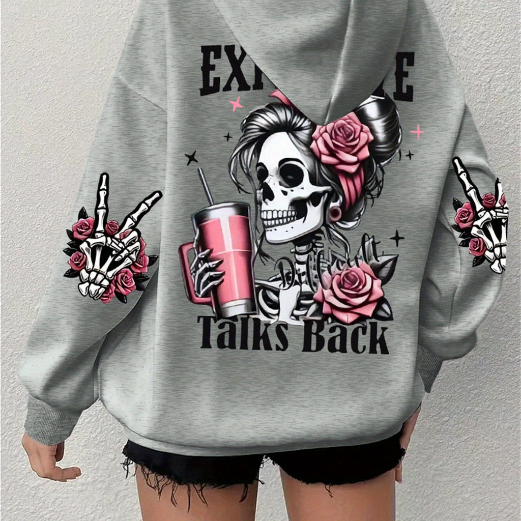 Sweatshirt à manches longues avec crâne et impression de lettre