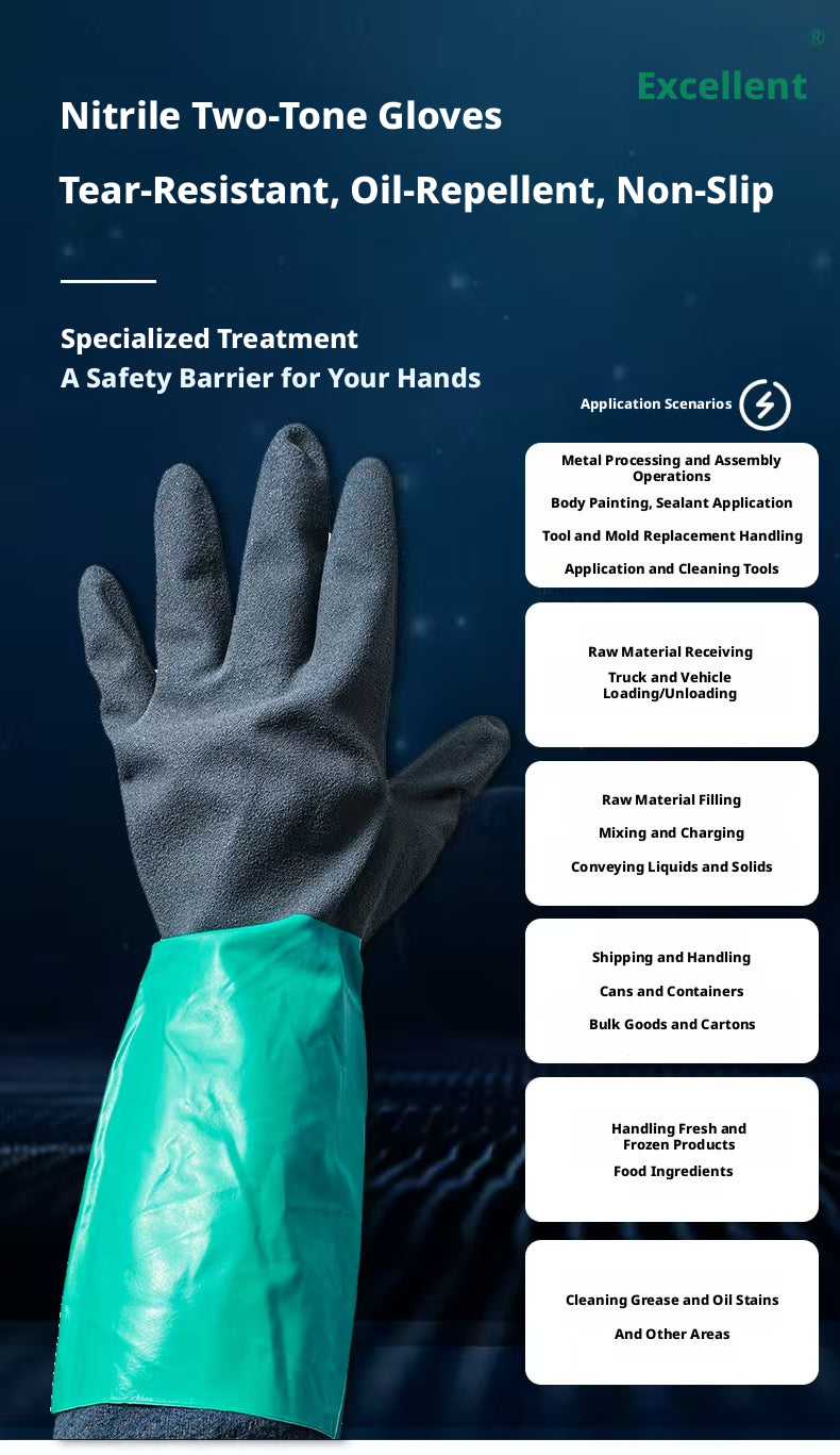 Gants en caoutchouc nitrile noir et vert deux couleurs-L taille-1