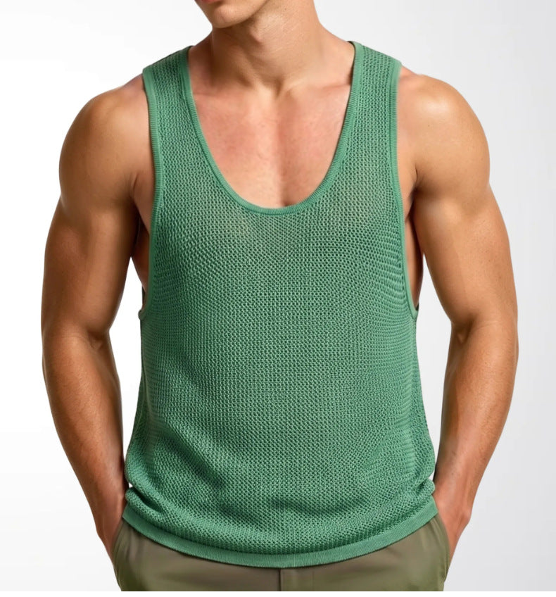 American Vintage Plus Taille Occasion Knit Hollow Out Tank Tops Pour Hommes Summer Fitness Direct F