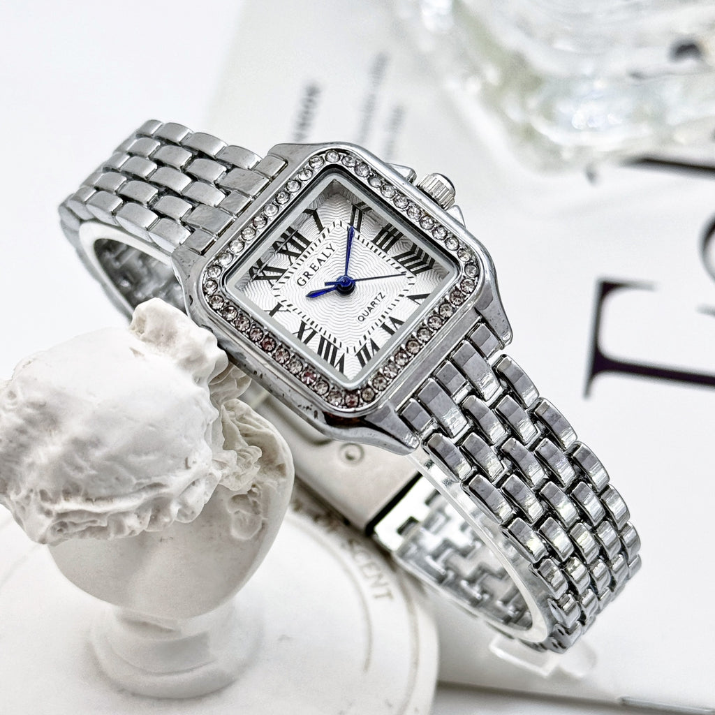 Classic Retro Square Imperméable Femmes Montre en diamant