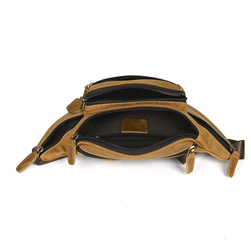 Crazy Horse Leather Mens Bag First-Layer Cowhide Caissier Waist