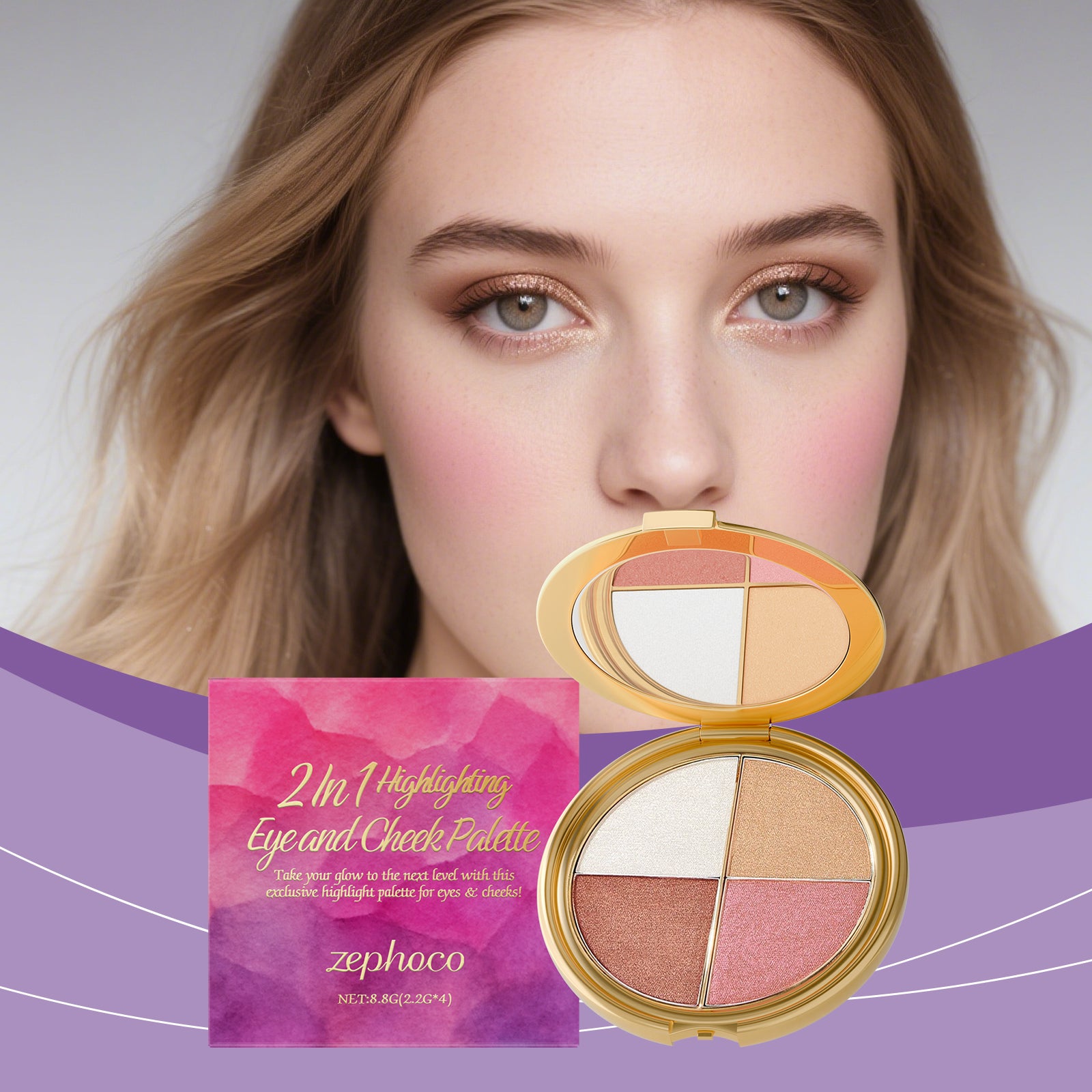 Surlignement, ombre à paupières, et palette Blush