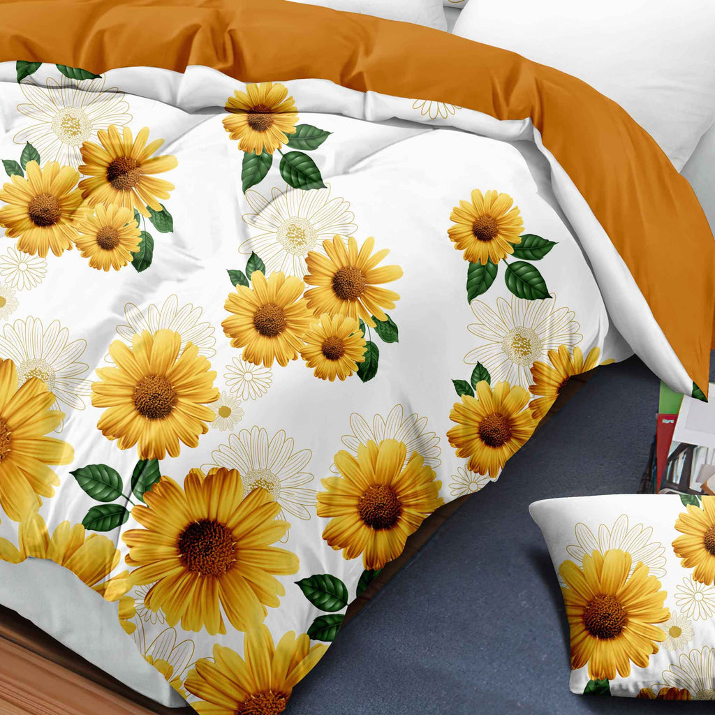 9-Pièce blanc et jaune Daisy couvre-lit et jeu de rideau