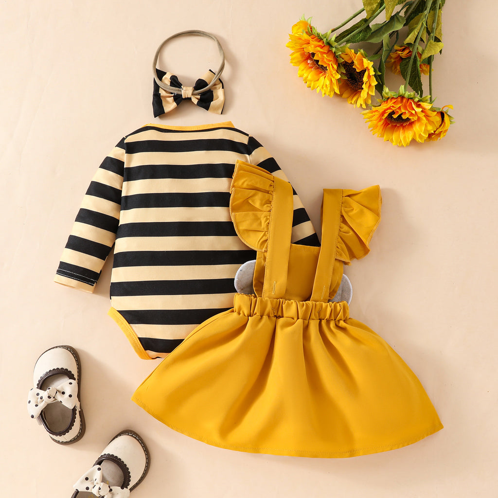 Bébé mignon petite bande d'abeilles manches longues Triangle Romper costume