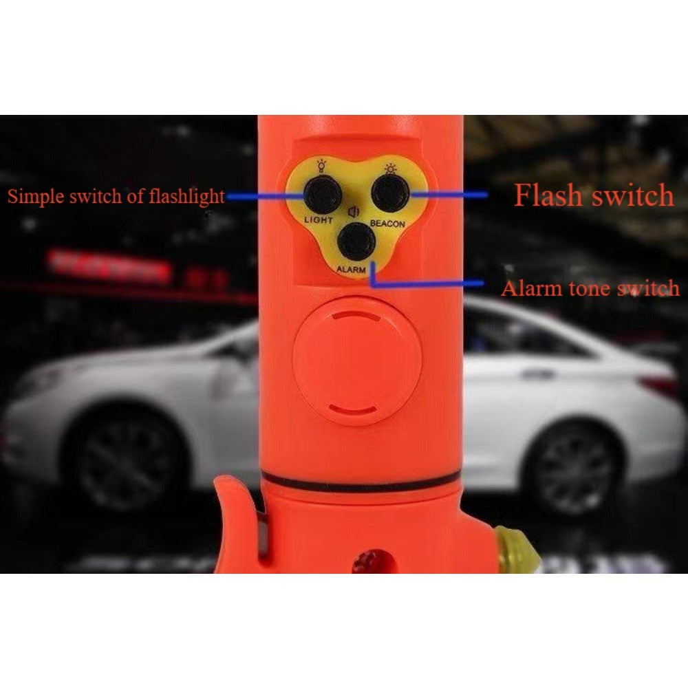 Hammer multifonctionnel rouge et jaune pour la sécurité automobile avec lampe de poche
