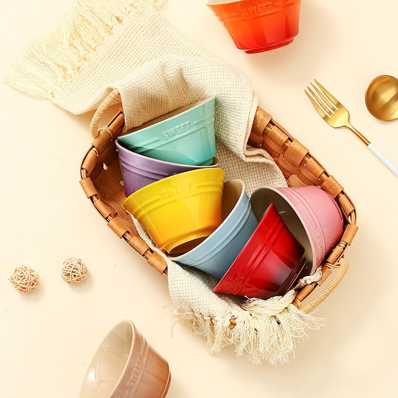 Colorful Gradient Céramique 45 pouces Bamboo Hat Rice Bowl Creative Home