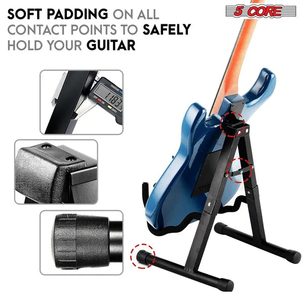 5 Core Guitar Stand 2PC A Frame W Soft Mousse bras antidérapant caoutchouc pour basse électrique acoustique