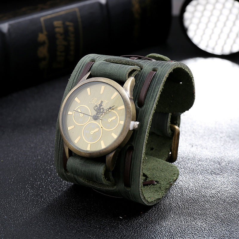 Bracelet Vintage montre en cuir large pour homme