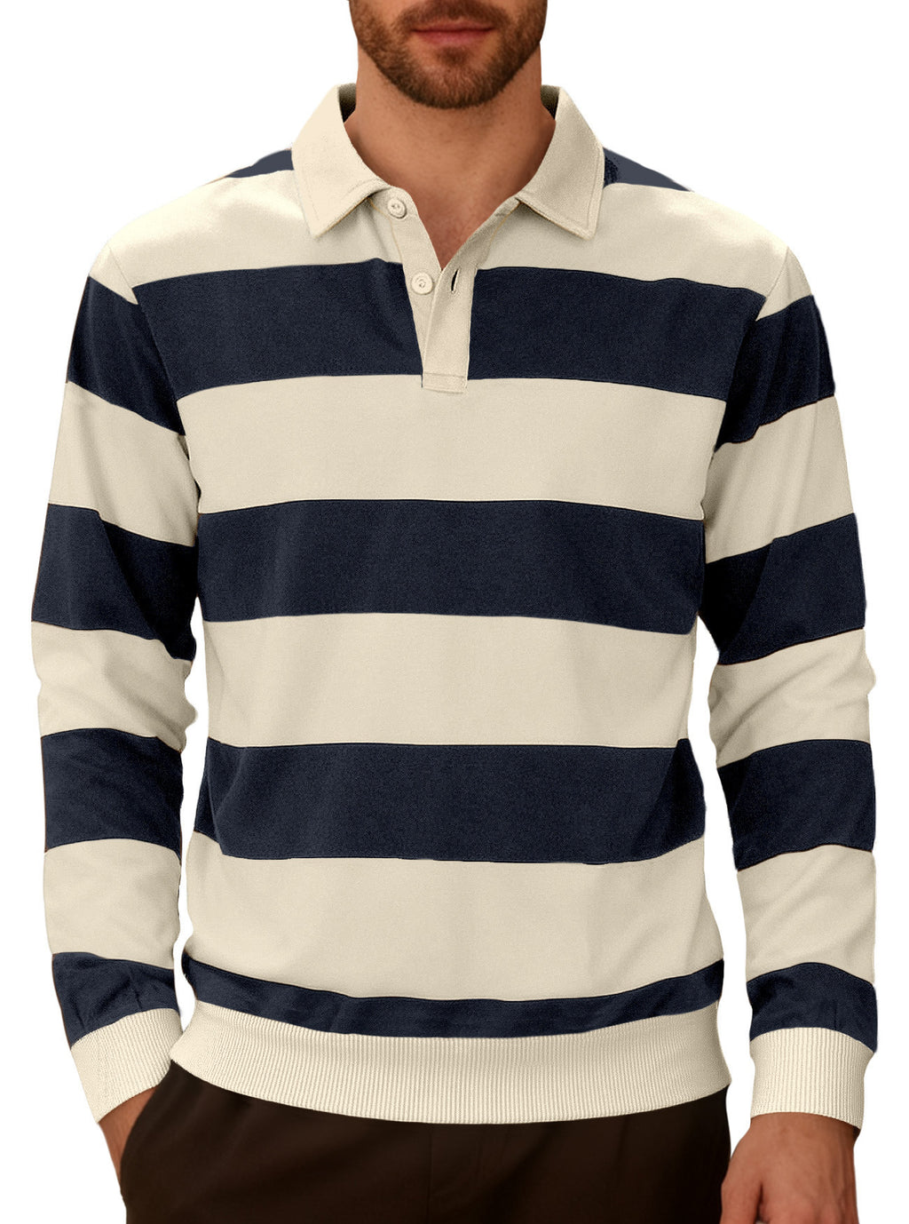 Chemise à manches longues à boutons rayés pour hommes