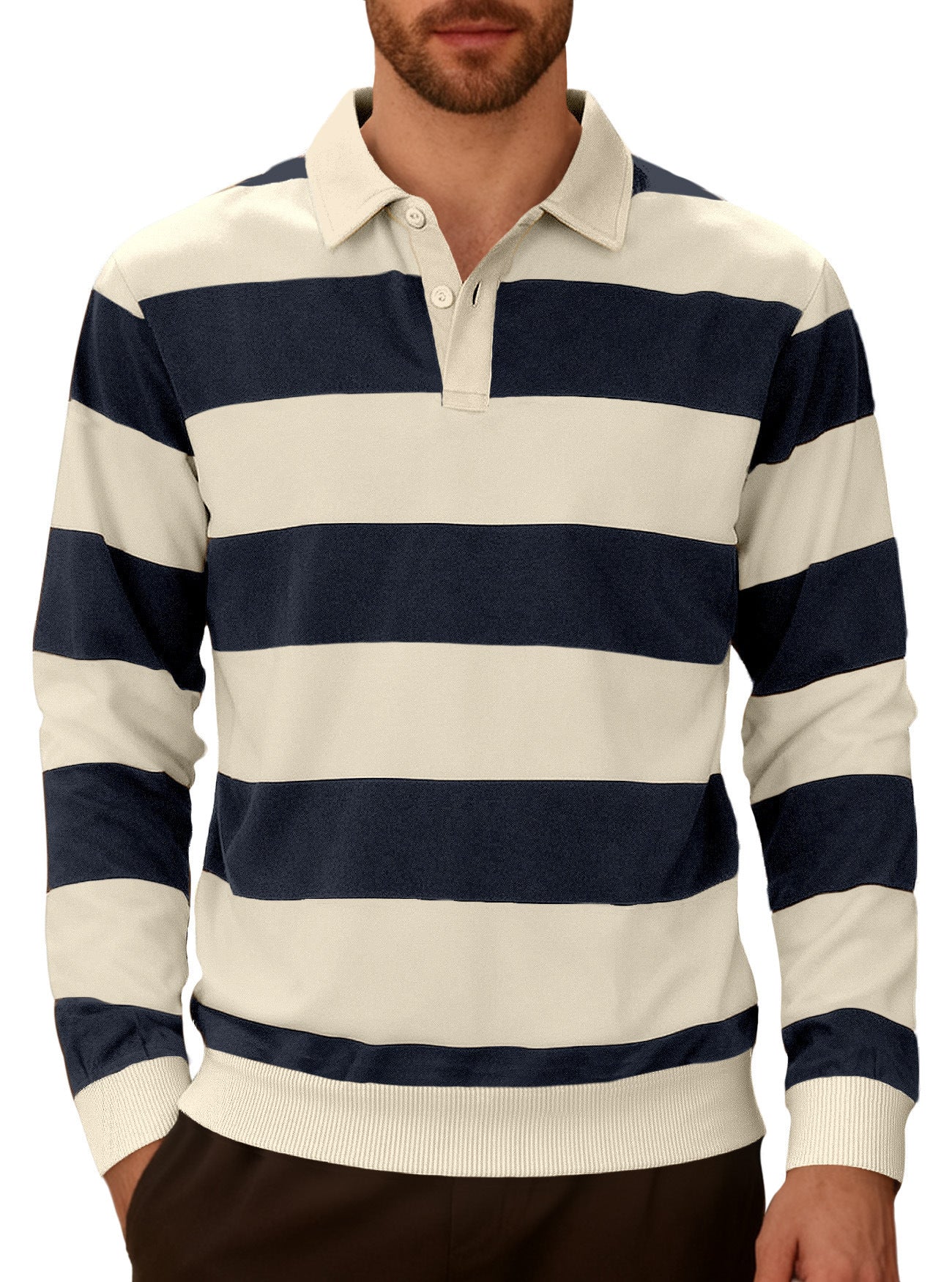 Chemise à manches longues à boutons rayés pour hommes