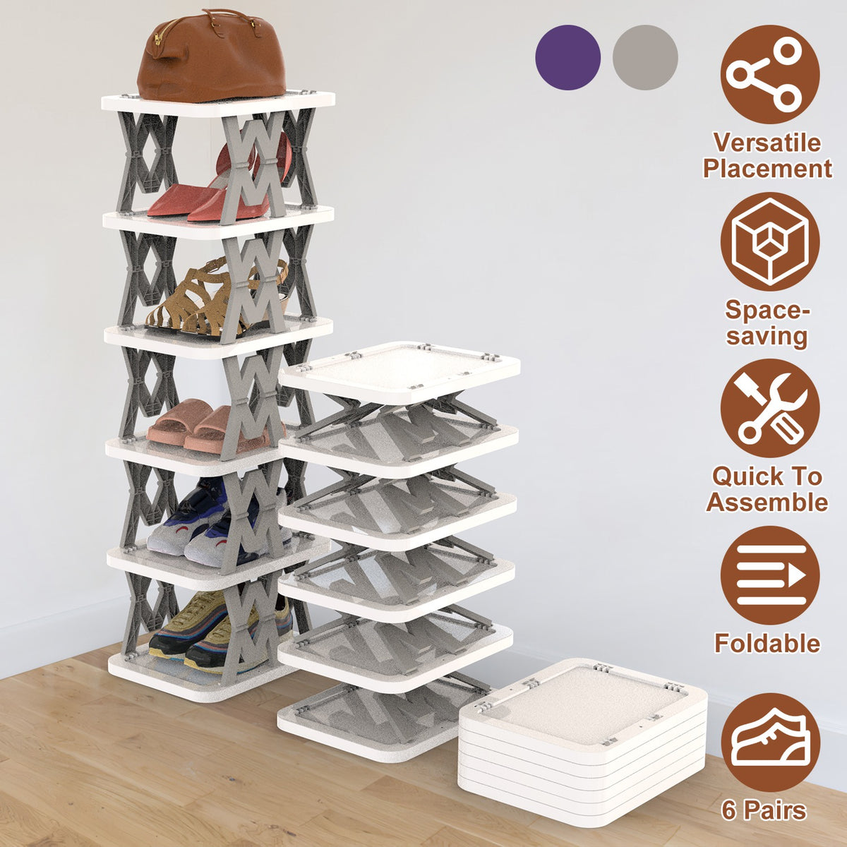 6 Tier pliable Shoe Rack Vertical Shoe Organizer Narrow Shoe Rack pour petits espaces Espace