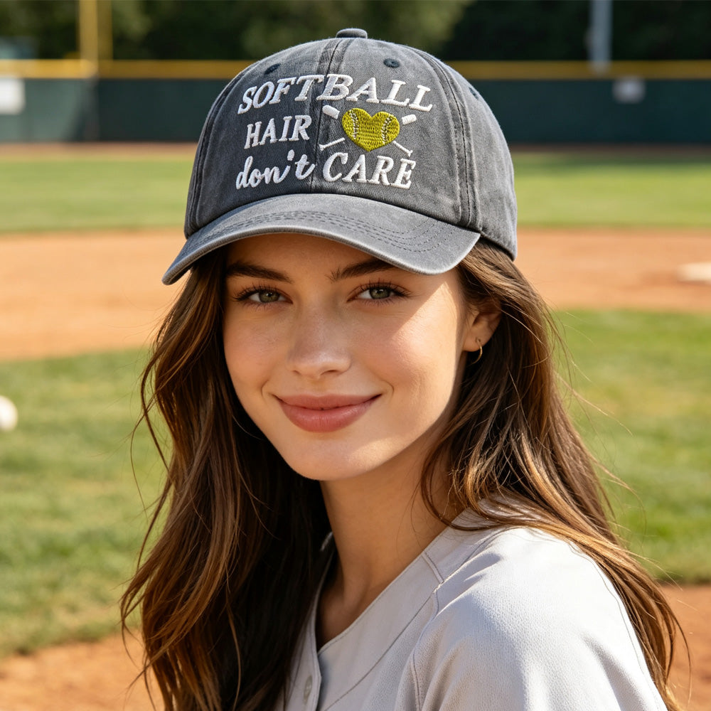 Cheveux Softball Ne vous souciez pas Brodé Bouchon de baseball lavé