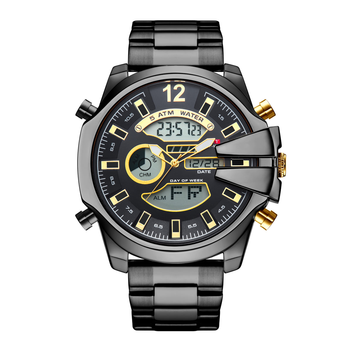 Homme double affichage réveil Led Sports Montre en acier étanche