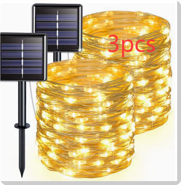 LED solaire en cuivre fil lampe Huit fonction chaîne de lumière