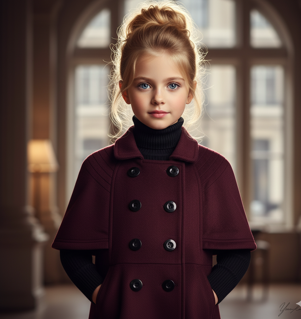 Filles vin rouge cachemire mélange de laine manteau Vintage A-Line veste de printemps élégant 3-9