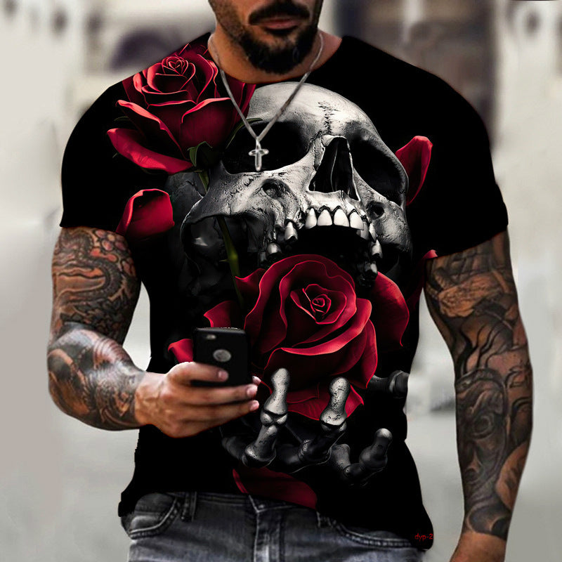 European and American Summer Dark Horror Skull T-shirt homme imprimé 3D manches courtes