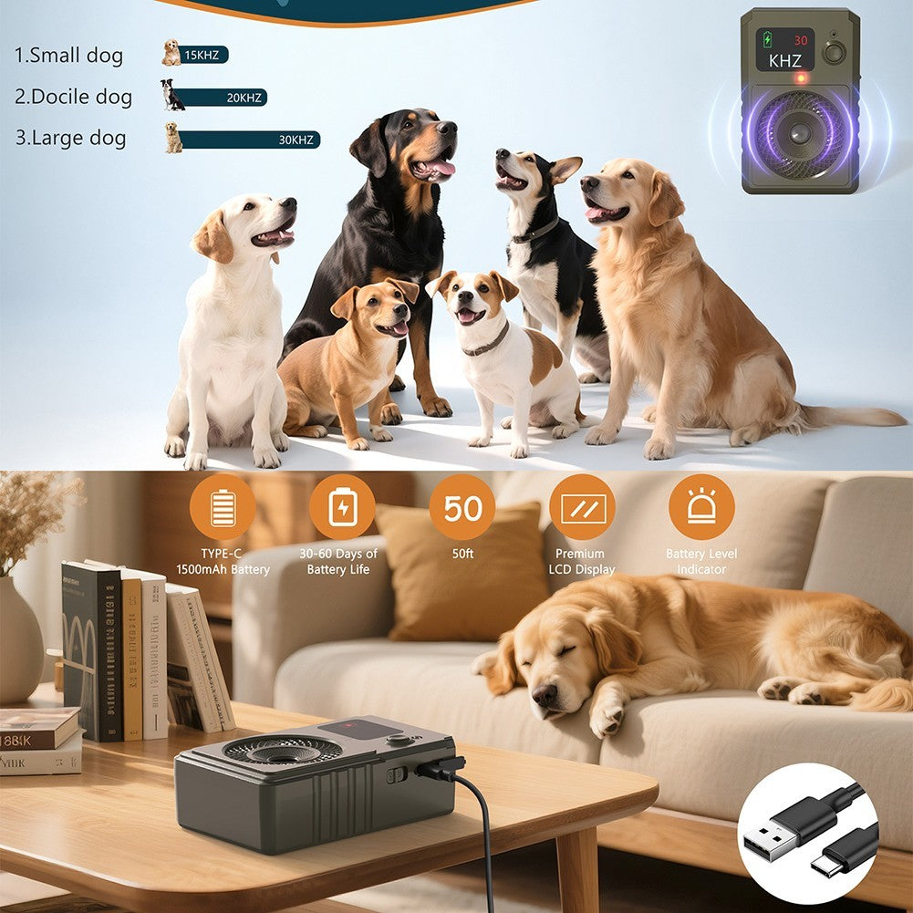 Étanche Ultrasonic Anti Bark Device USB Rechargeable 50ft Range Dog Deterrent
