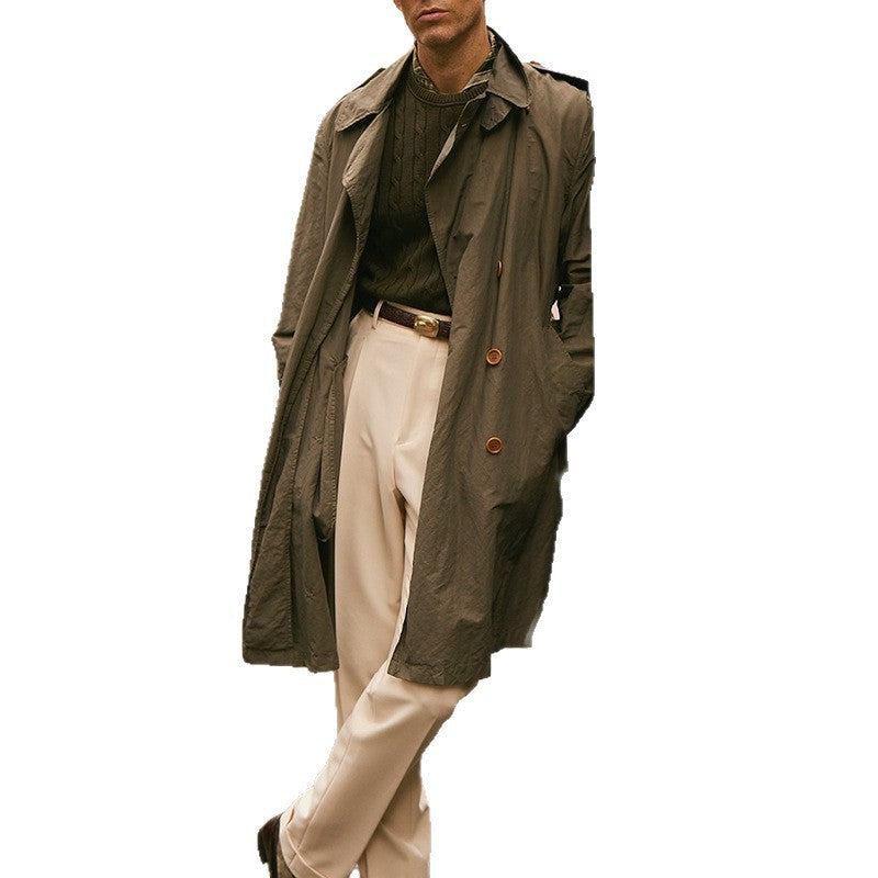Automne-hiver Hommes mi-longueur Solide-couleur brise-vent avec un collier de lapel