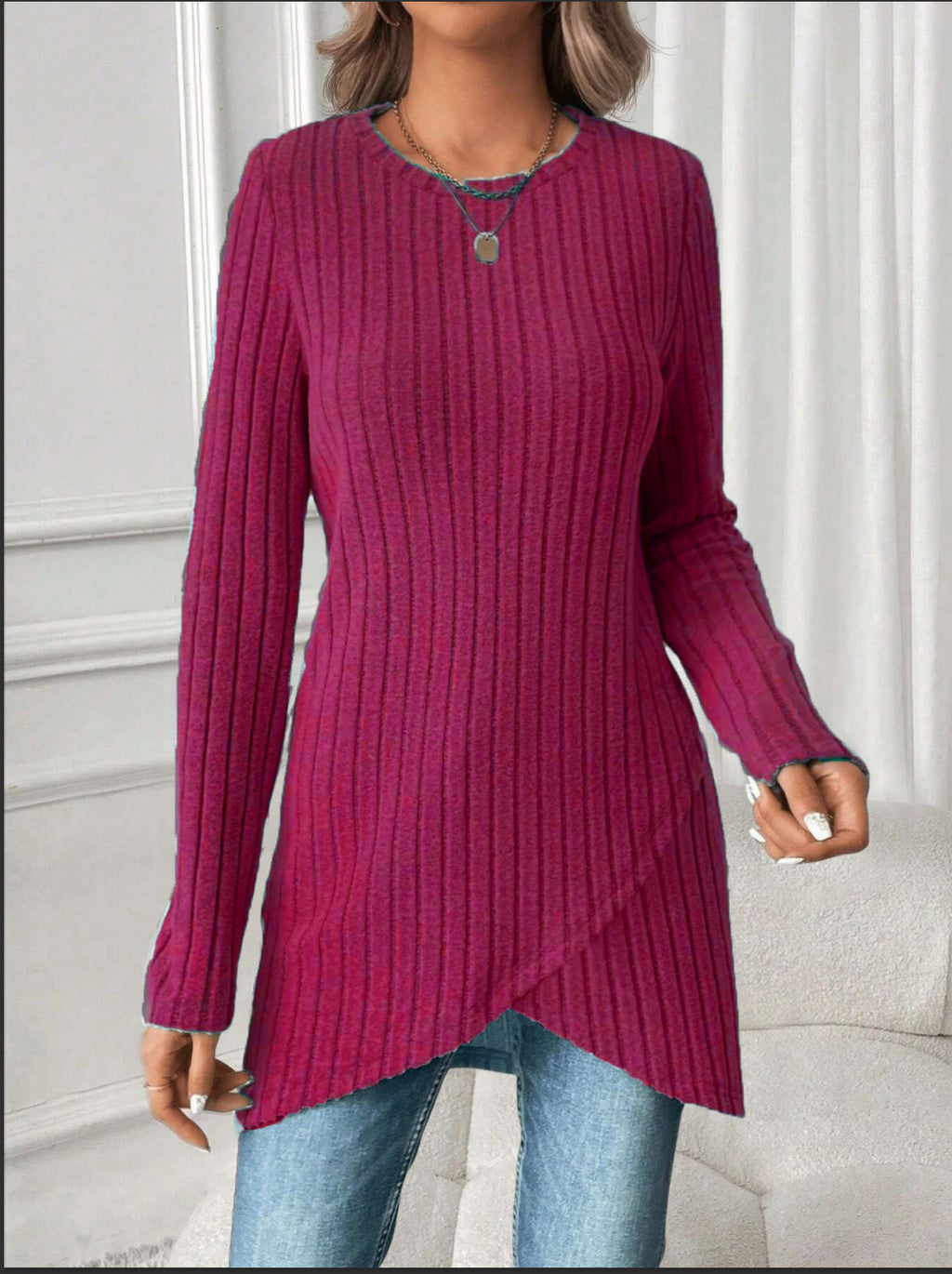 Women's European and American Style Round Neck Casual Long Sleeve Top