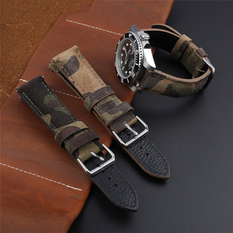 Bracelet de montre en cuir véritable Camouflage créatif et polyvalent