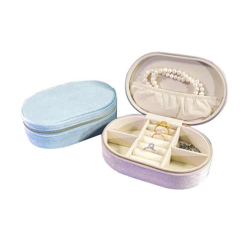 Boîte de rangement pour bijoux ovales bleu glacé Grande capacité Portable