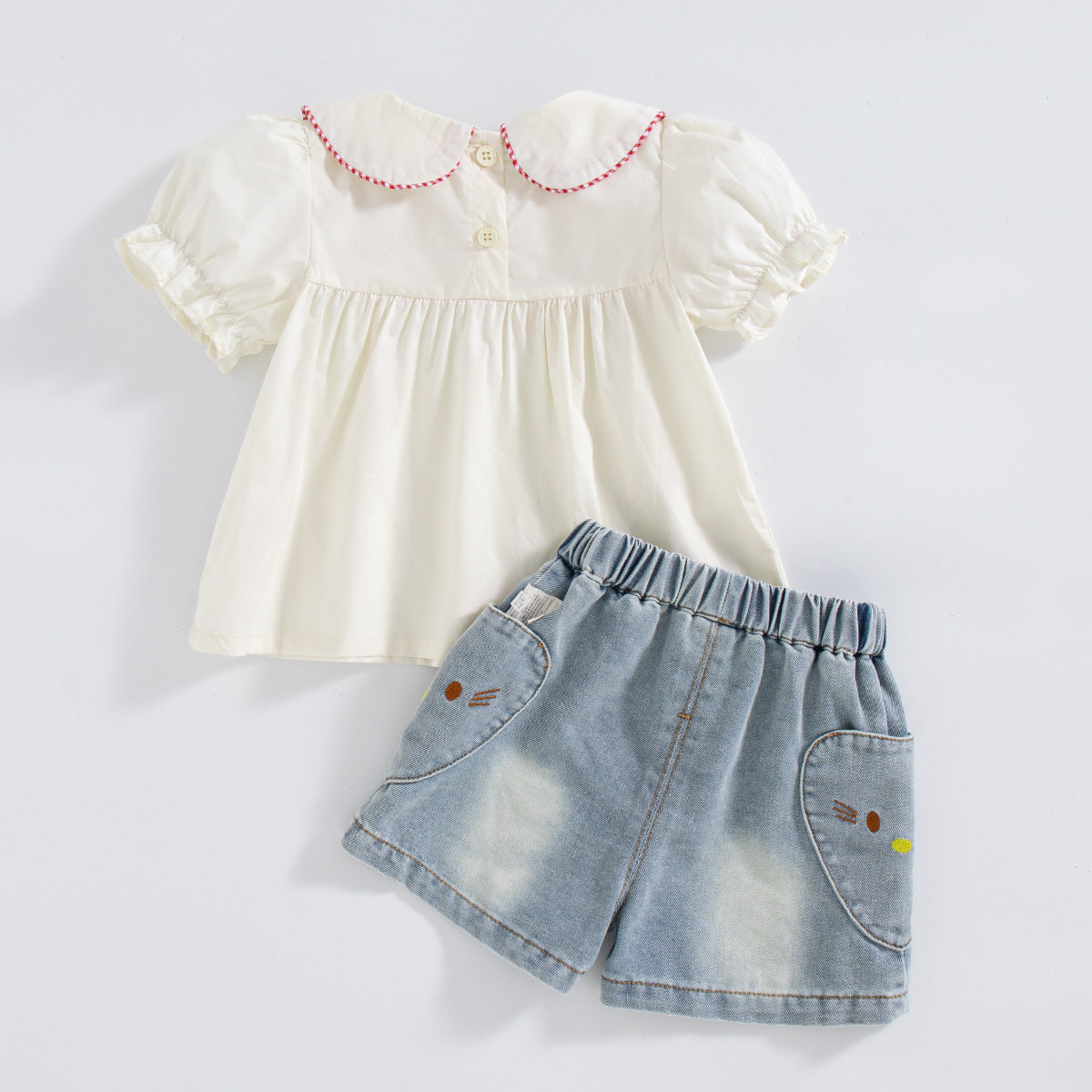 Chemise à poupée à nœuds d'eau Short en denim Ensemble en deux parties