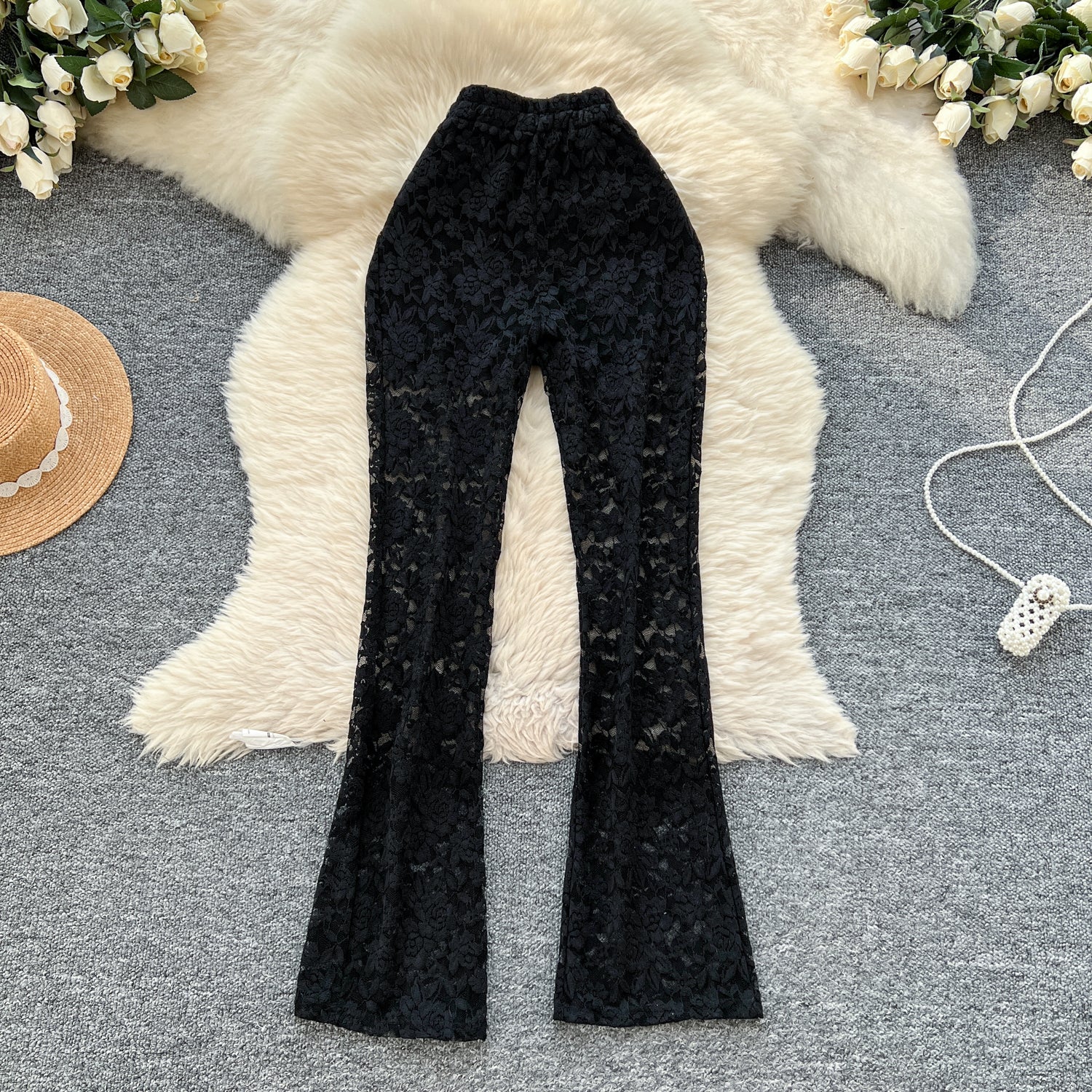 Pure et séduisante Pantalon de dentelle mince et polyvalente Casual et serré
