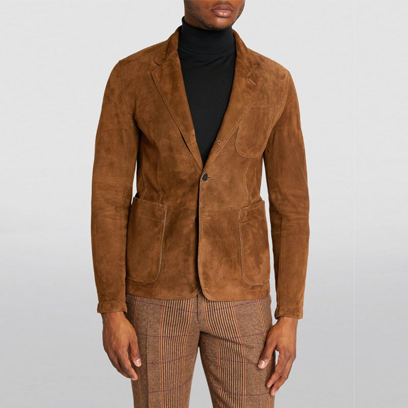 Veste de lapelle de couleur solide pour hommes d'automne